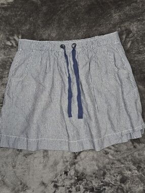 J Crew Blue & White Nautical Stripe Linen Blend Drawstring Skirt Coastal Size M